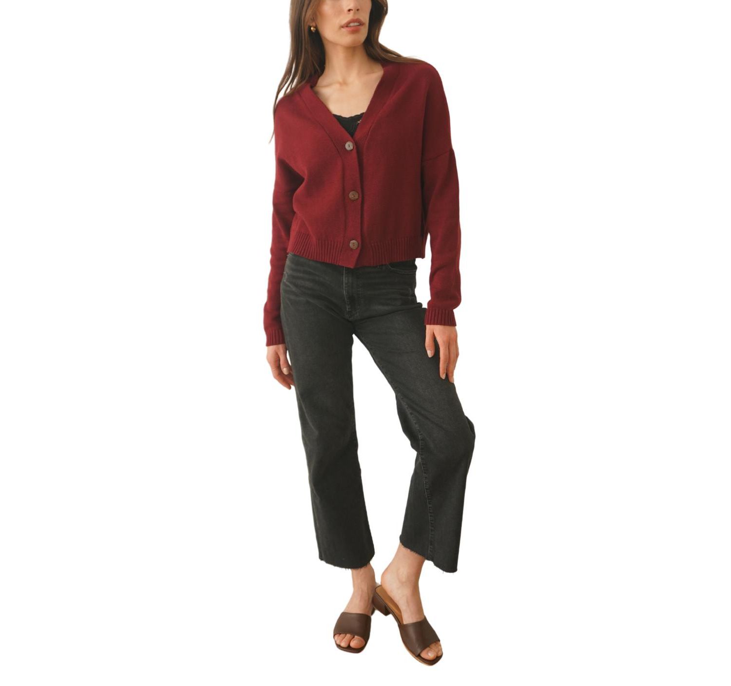 Women's Cotton Diana Crop Cardigan in Burgundy