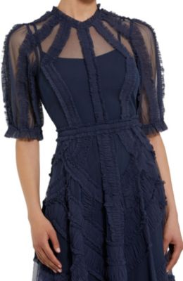Women's High Neck Puff Sleeve Ruffle Tiered Dress