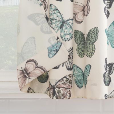 Magdalena Butterfly Print Sheer Rod Pocket Kitchen Curtain Tier Pair