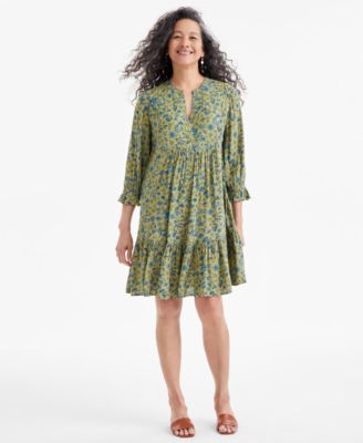 Style & Co - Women's Printed Quilted-Bib Tiered Dress