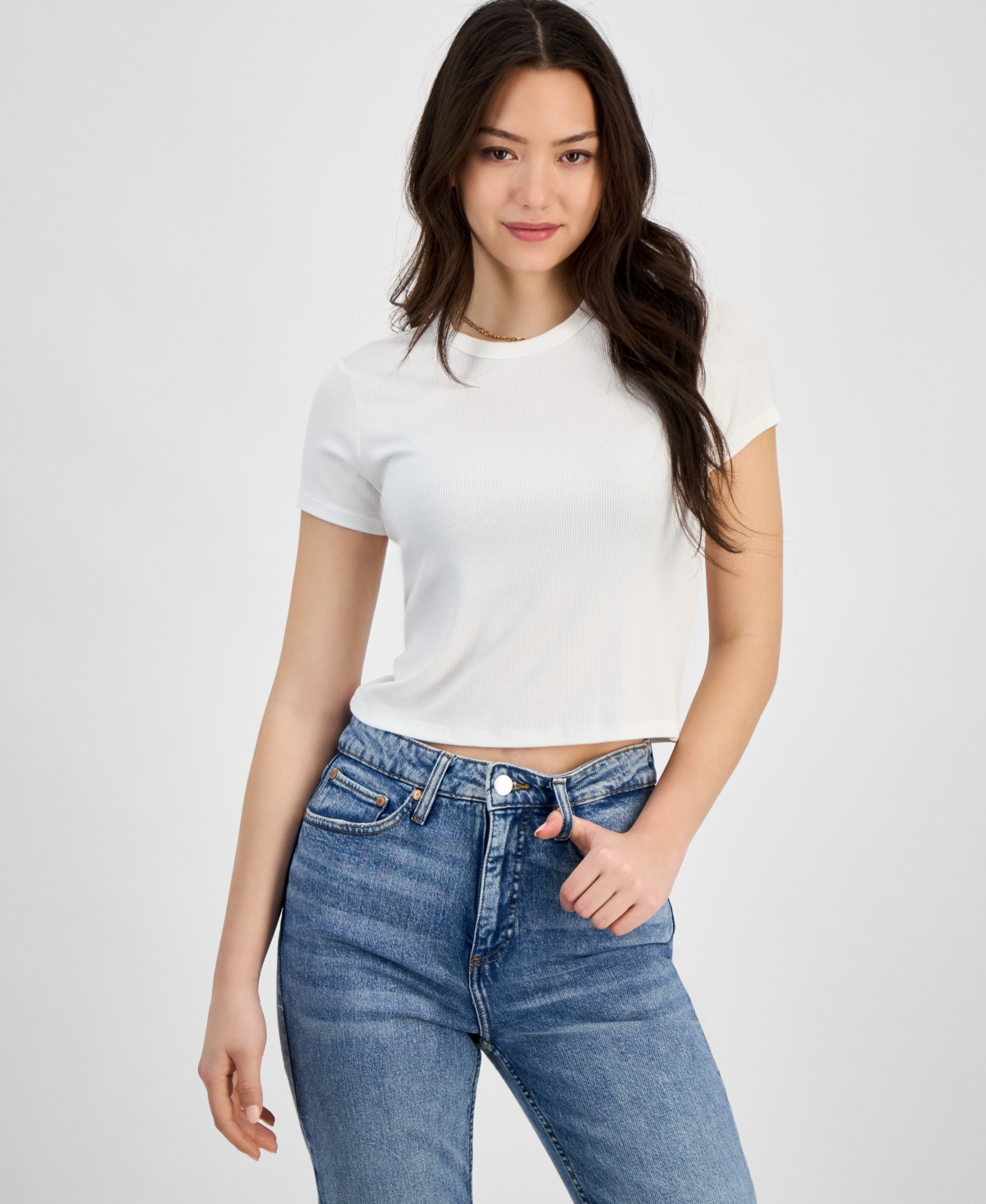 Self Esteem Juniors' Soft Ribbed Baby Tee In White