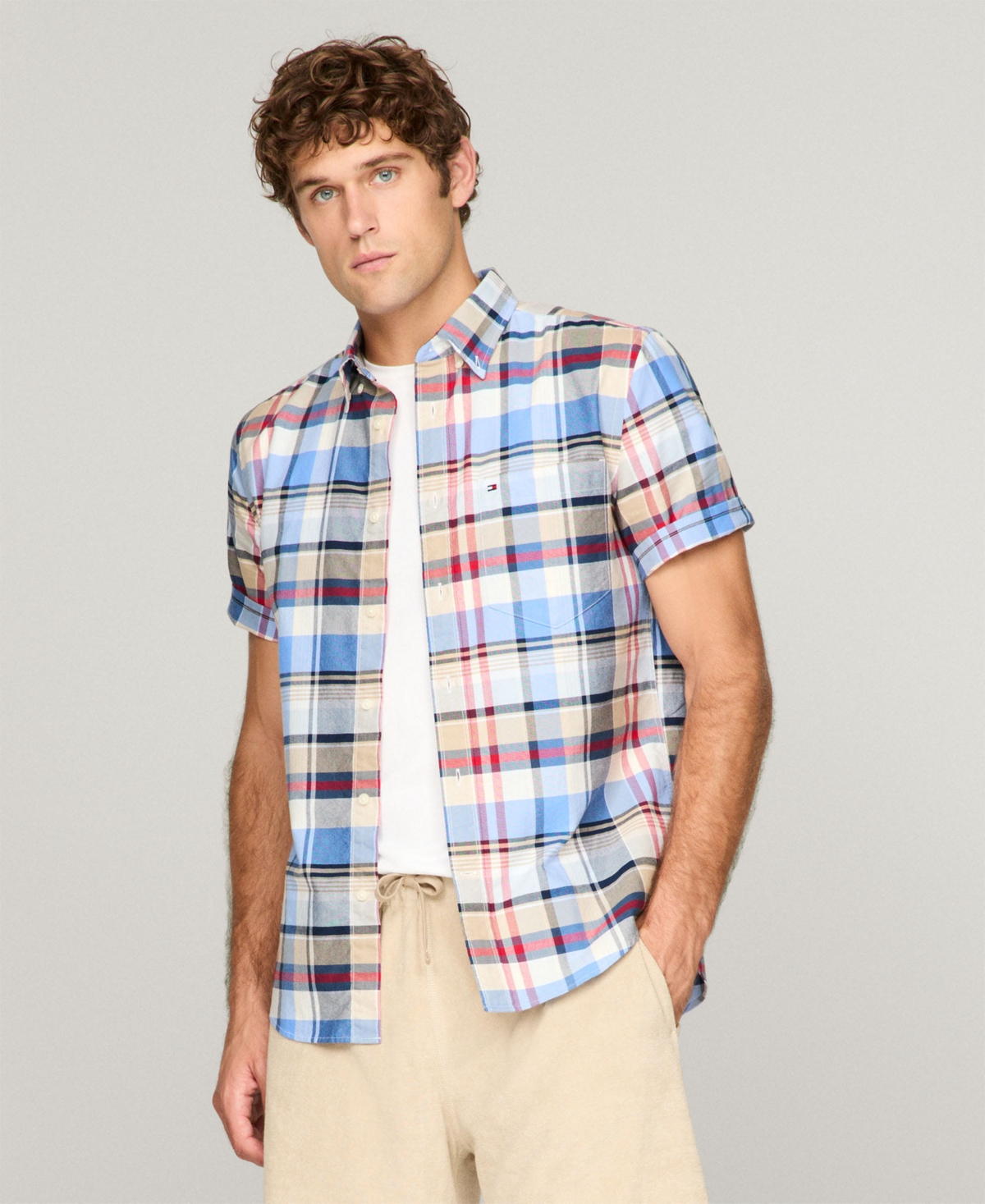 Men's Madras Heritage Plaid Oxford Shirt - Medium Red / Check