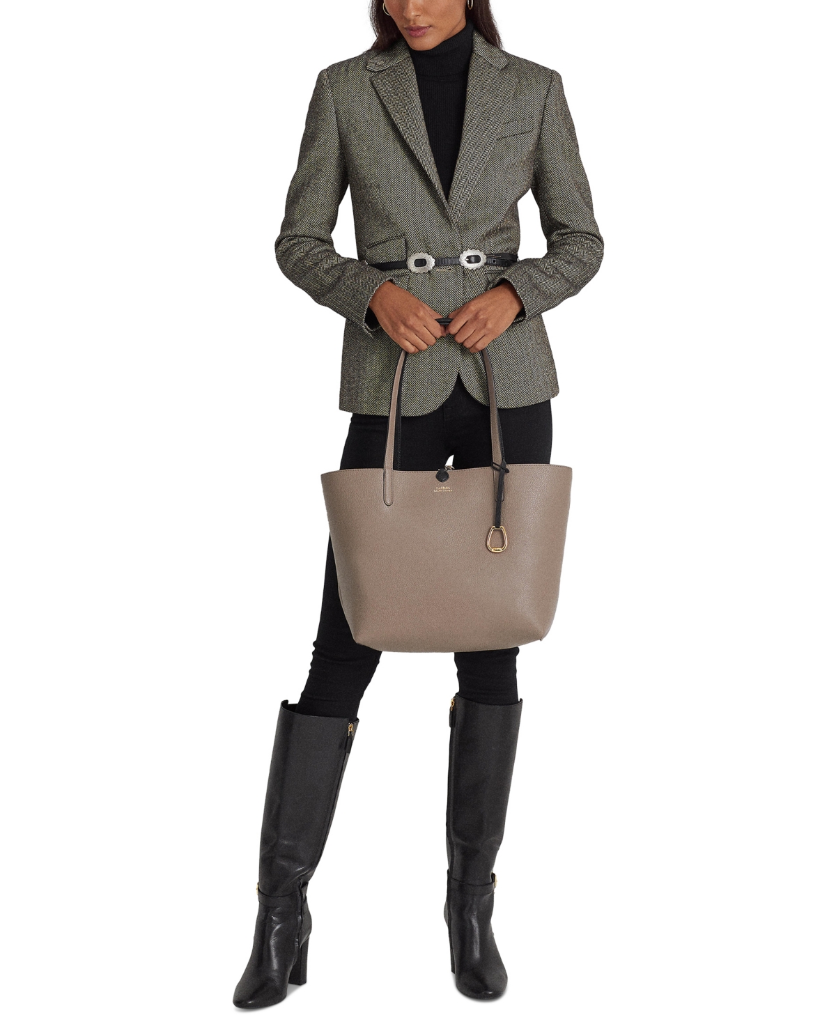 Ralph Lauren Reversible Shoulder Bag In Black And Mud In Black,taupe,gold