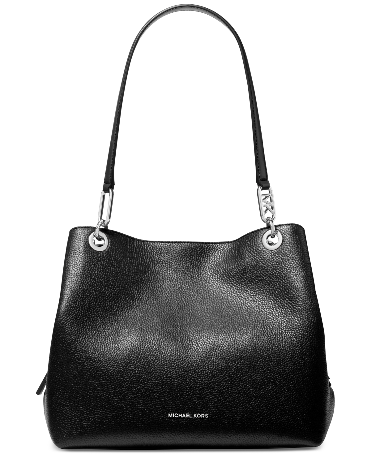 Michael Kors Michael  Kensington Large Leather Shoulder Tote In Black,silver