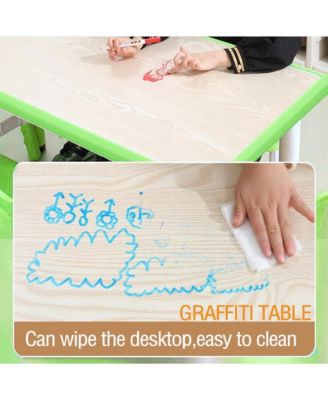6-Piece Adjustable Height Plastic Graffiti Desktop with Non-Slip Legs - Kids Table and Chairs Set