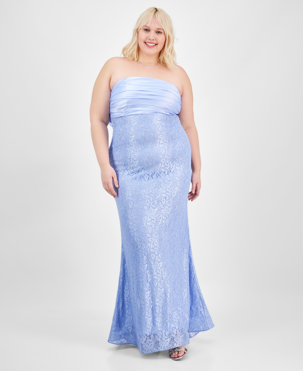 Trendy Plus Size Lace Bow-Back Gown, Created for Macy's - Med Blue