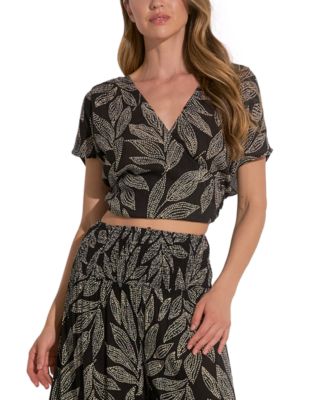 Elan - Women's Cartagen Printed Short-Sleeve Crop Top