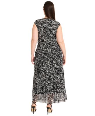 Plus Size Abstract-Print Side-Draped Dress