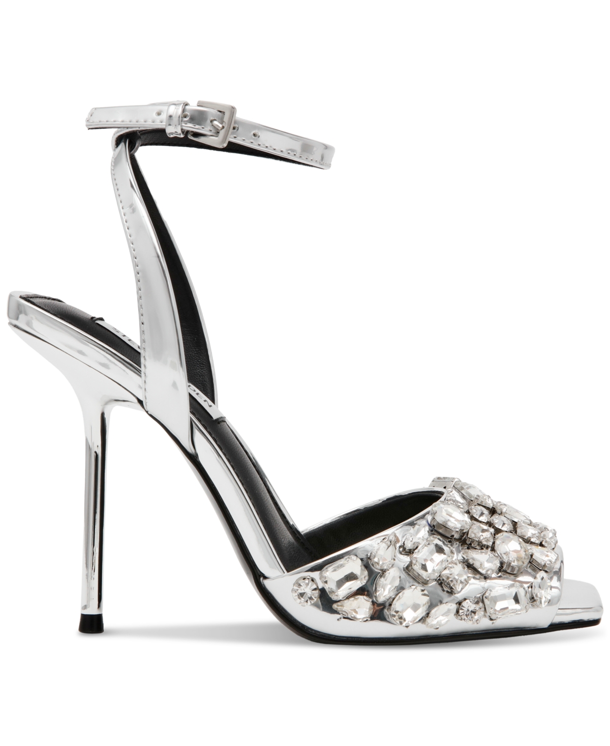 Shop Steve Madden Women's Lilac Rhinestone Peep-toe Two-piece Sandals In Silver Rhinestone