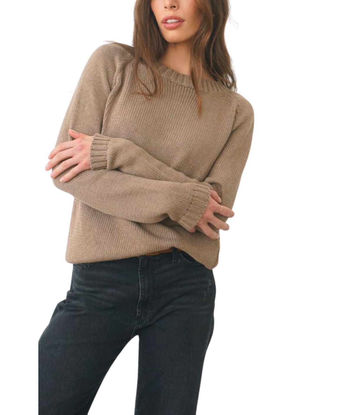 Women's Cotton Sloane Crewneck Pullover Sweater in Mocha - Burgundy