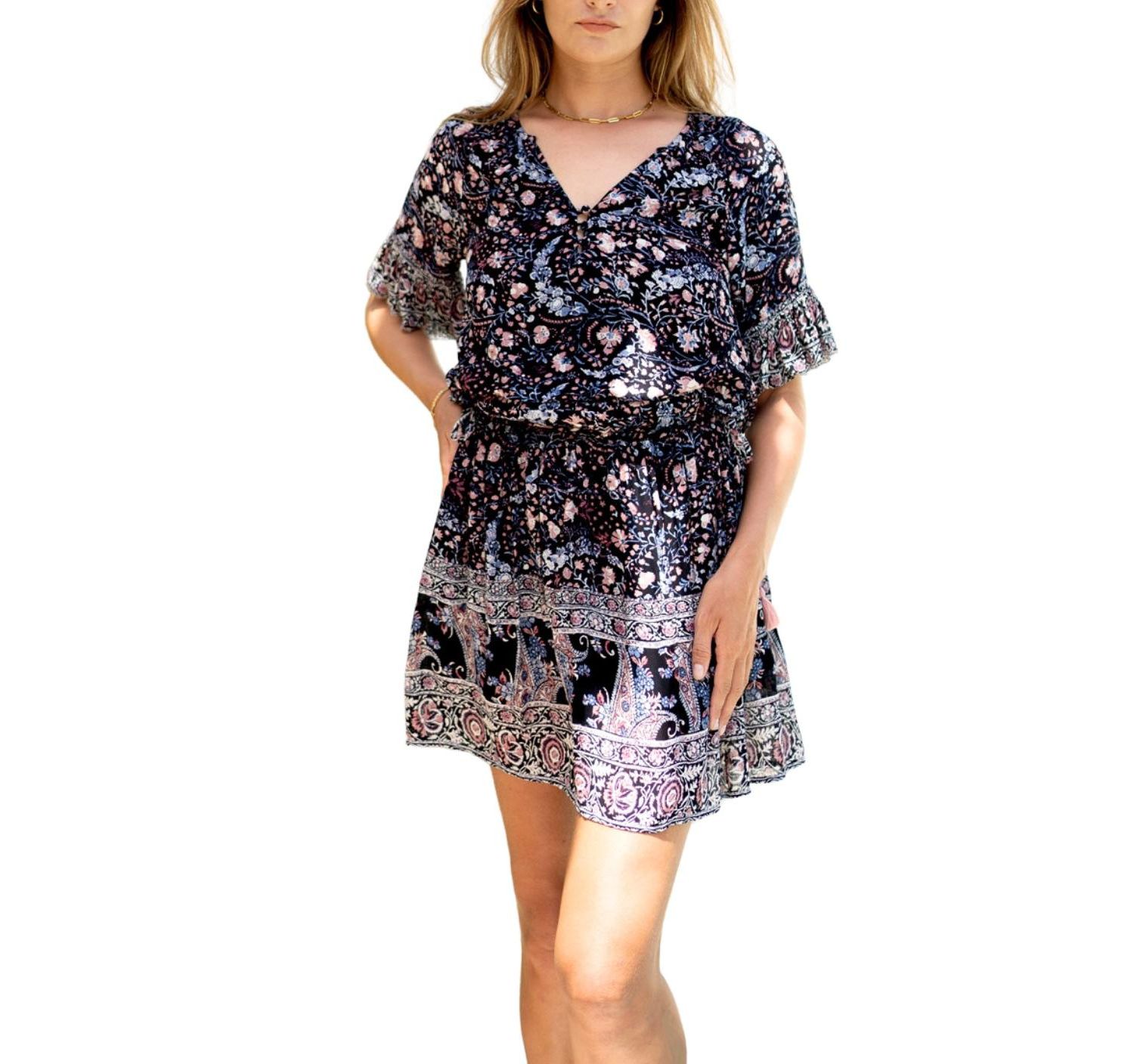 Women's Flora Mini Dress in Black Floral Print