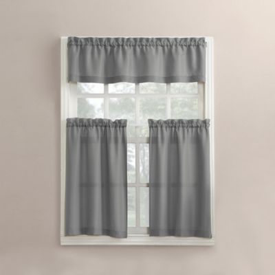 Martine Microfiber Semi-Sheer Rod Pocket Kitchen Curtain Valance and Tiers Set