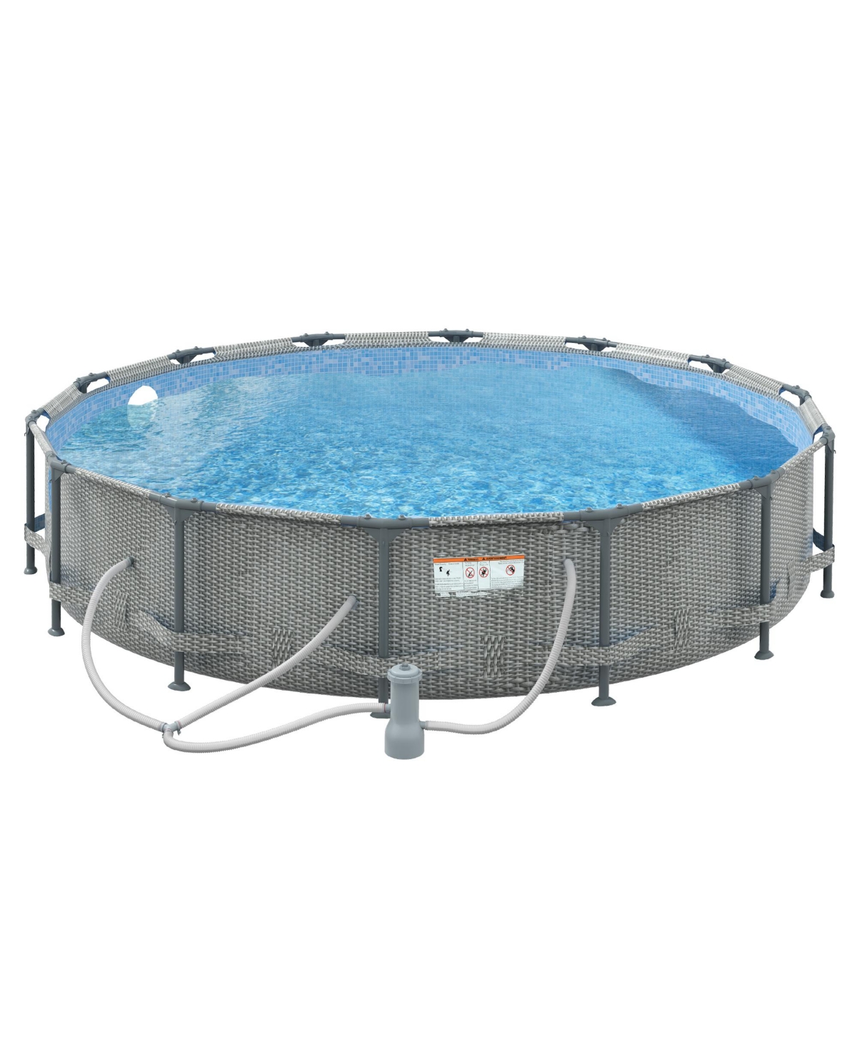 14' Above Ground Pool with Filter Pump, Steel Frame Pool, Brick - Light Grey