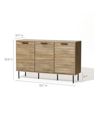 Mid-Century Modern Wave 3-Door 55.1-Inch Wide Kitchen Sideboard Cabinet with Metal Legs