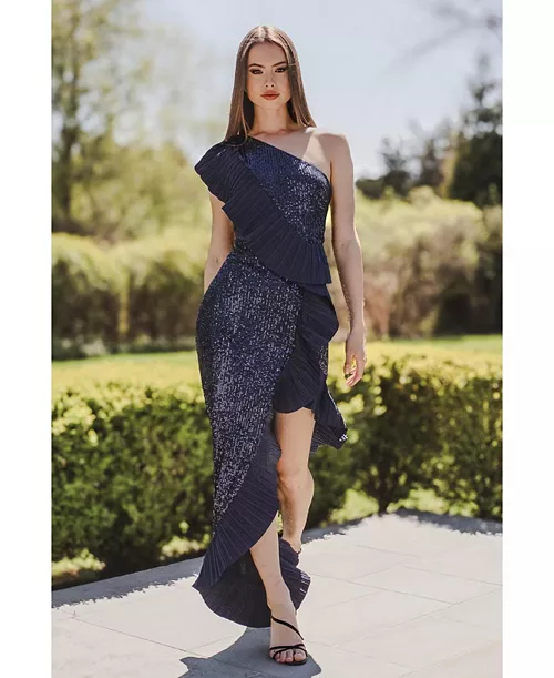 women's the mercer sequin pleated ruffle gown