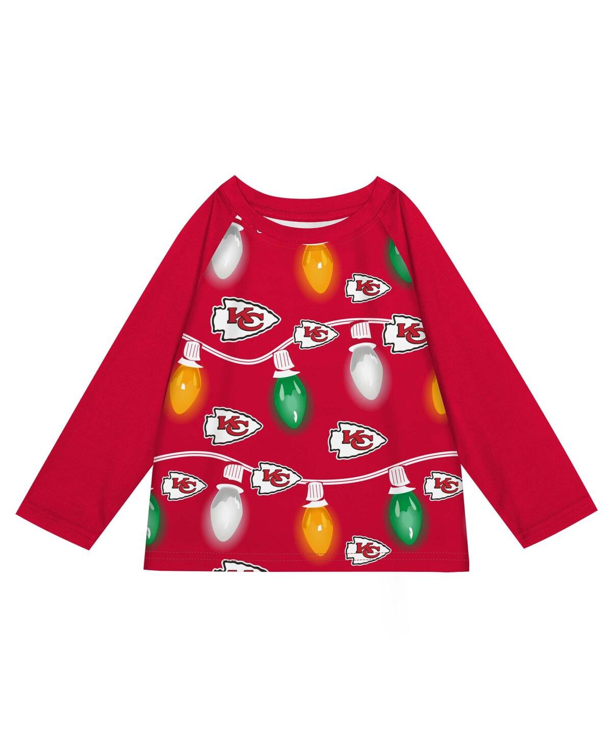 Outerstuff Toddler Kansas City Chiefs Two-piece Garland Holiday Long Sleeve Pajama Set In Red