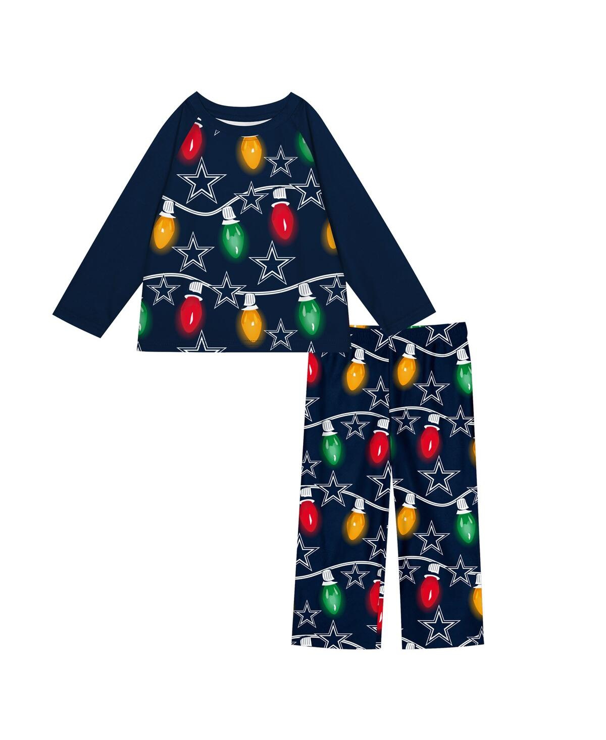 Outerstuff Toddler Dallas Cowboys Two-piece Garland Holiday Long Sleeve Pajama Set In Navy