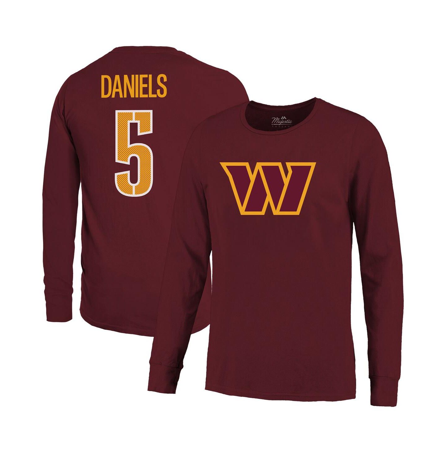 Мужская футболка Majestic Jayden Daniels Burgundy Washington Commanders Name & Number Non-Distressed Long Sleeve — фото 1