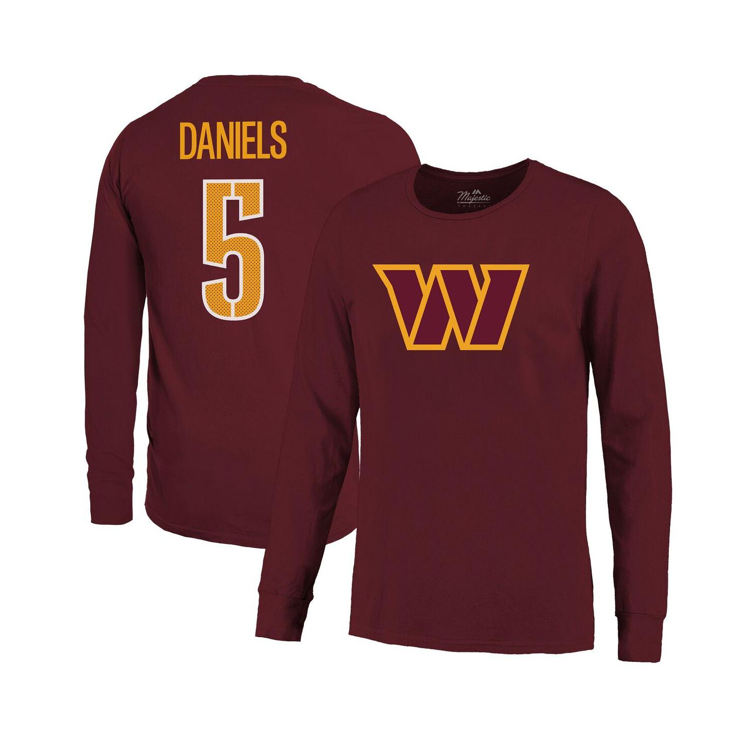 Men's Jayden Daniels Burgundy Washington Commanders Name & Number Non-Distressed Long Sleeve T-Shirt