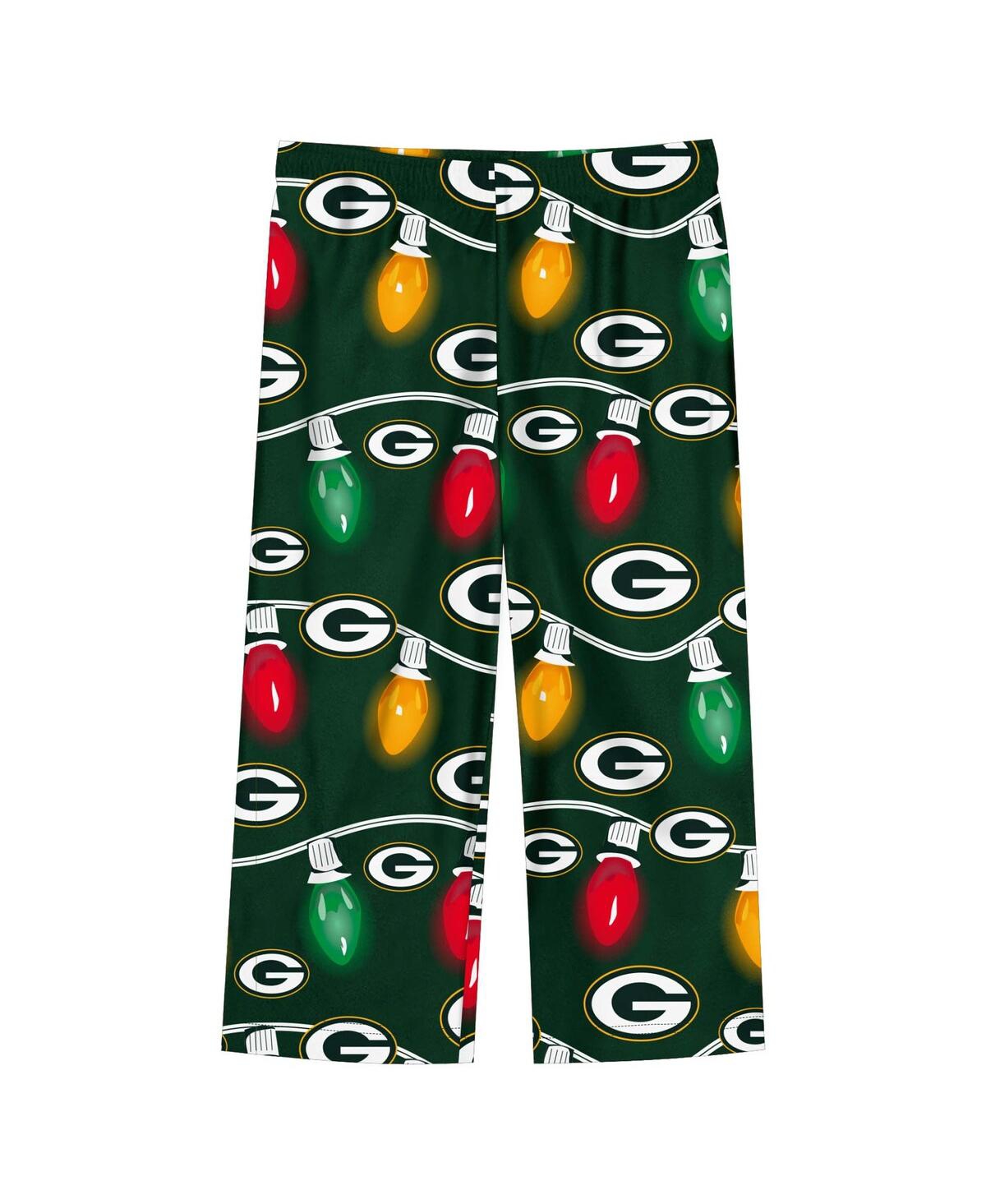 Outerstuff Preschool Green Bay Packers Two-piece Garland Holiday Long Sleeve Pajama Set In Green