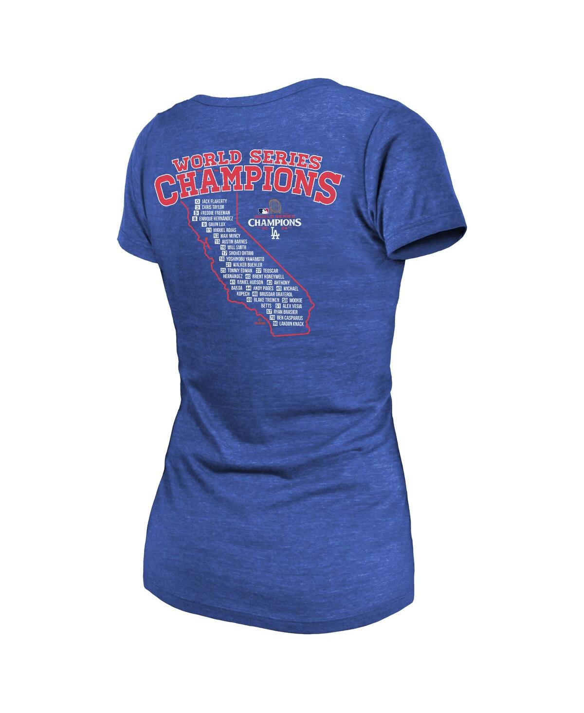 MAJESTIC WOMEN'S ROYAL LOS ANGELES DODGERS 2024 WORLD SERIES CHAMPIONS TRI-BLEND ROSTER T-SHIRT 