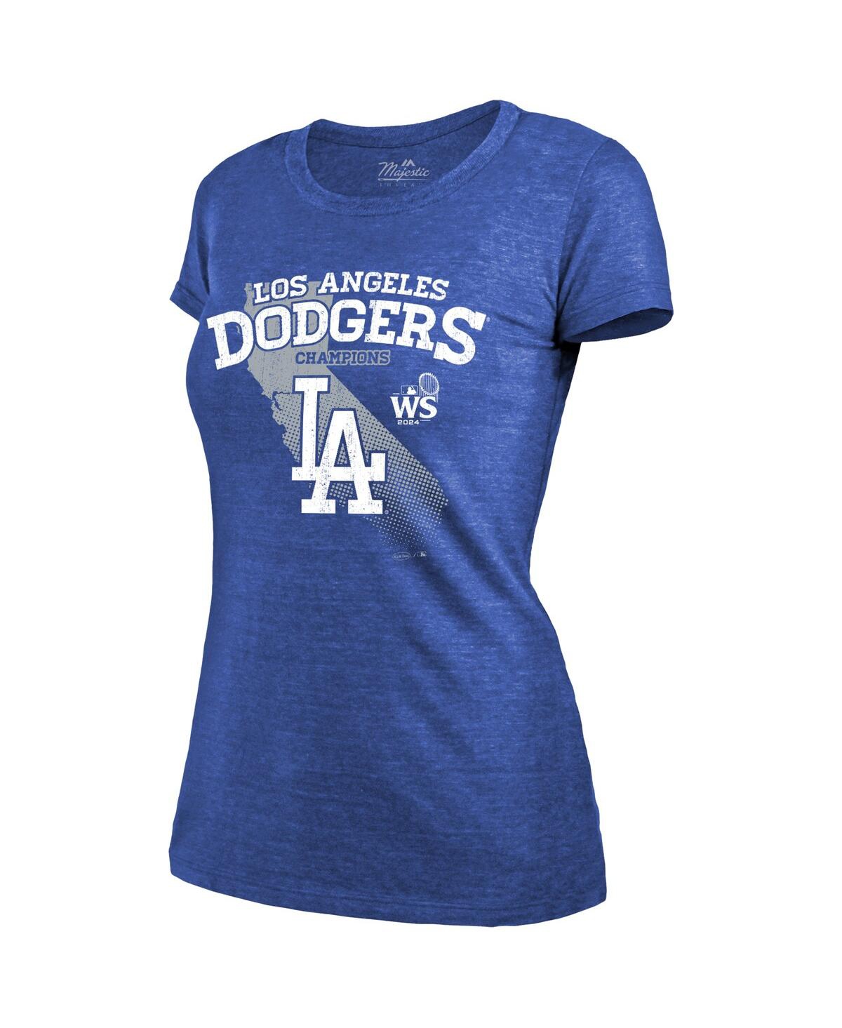 MAJESTIC WOMEN'S ROYAL LOS ANGELES DODGERS 2024 WORLD SERIES CHAMPIONS TRI-BLEND ROSTER T-SHIRT 