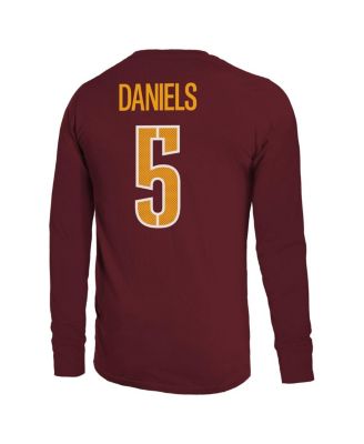 Men's Jayden Daniels Burgundy Washington Commanders Name Number Non-Distressed Long Sleeve T-Shirt