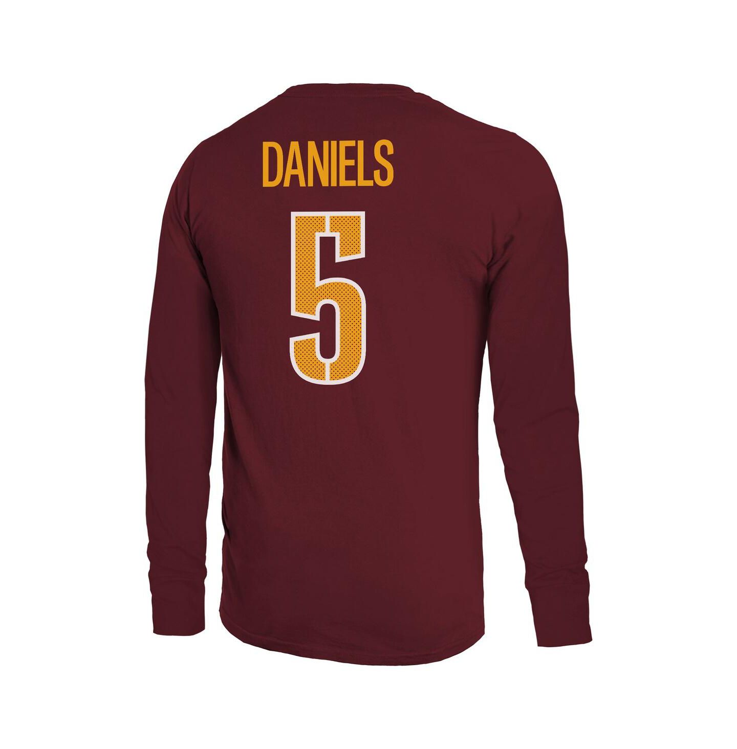 Мужская футболка Majestic Jayden Daniels Burgundy Washington Commanders Name & Number Non-Distressed Long Sleeve — фото 2