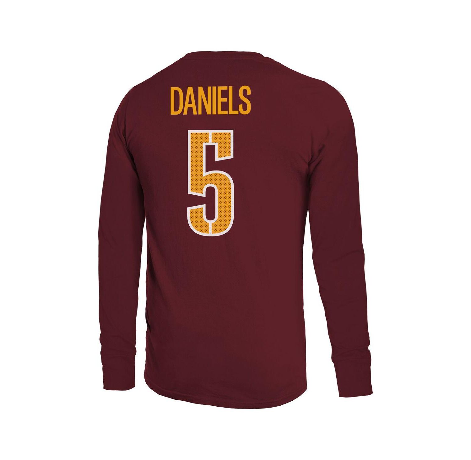 Men's Jayden Daniels Burgundy Washington Commanders Name & Number Non-Distressed Long Sleeve T-Shirt