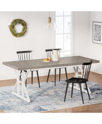 Farmhouse Dining Table for 6, 70.8'' Rectangular Wood Dining Table, Rustic Kitchen Table with Heavy Duty Metal Legs, for Dining Room, Black Friday Deals 2024