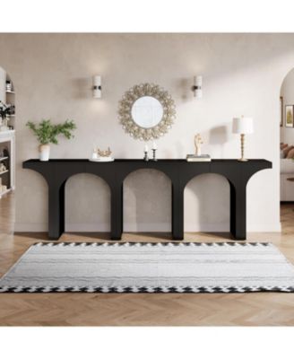 94" Wood Entryway Console Table Set of 2   Arched Base Narrow Sofa & Hallway Accent Tables