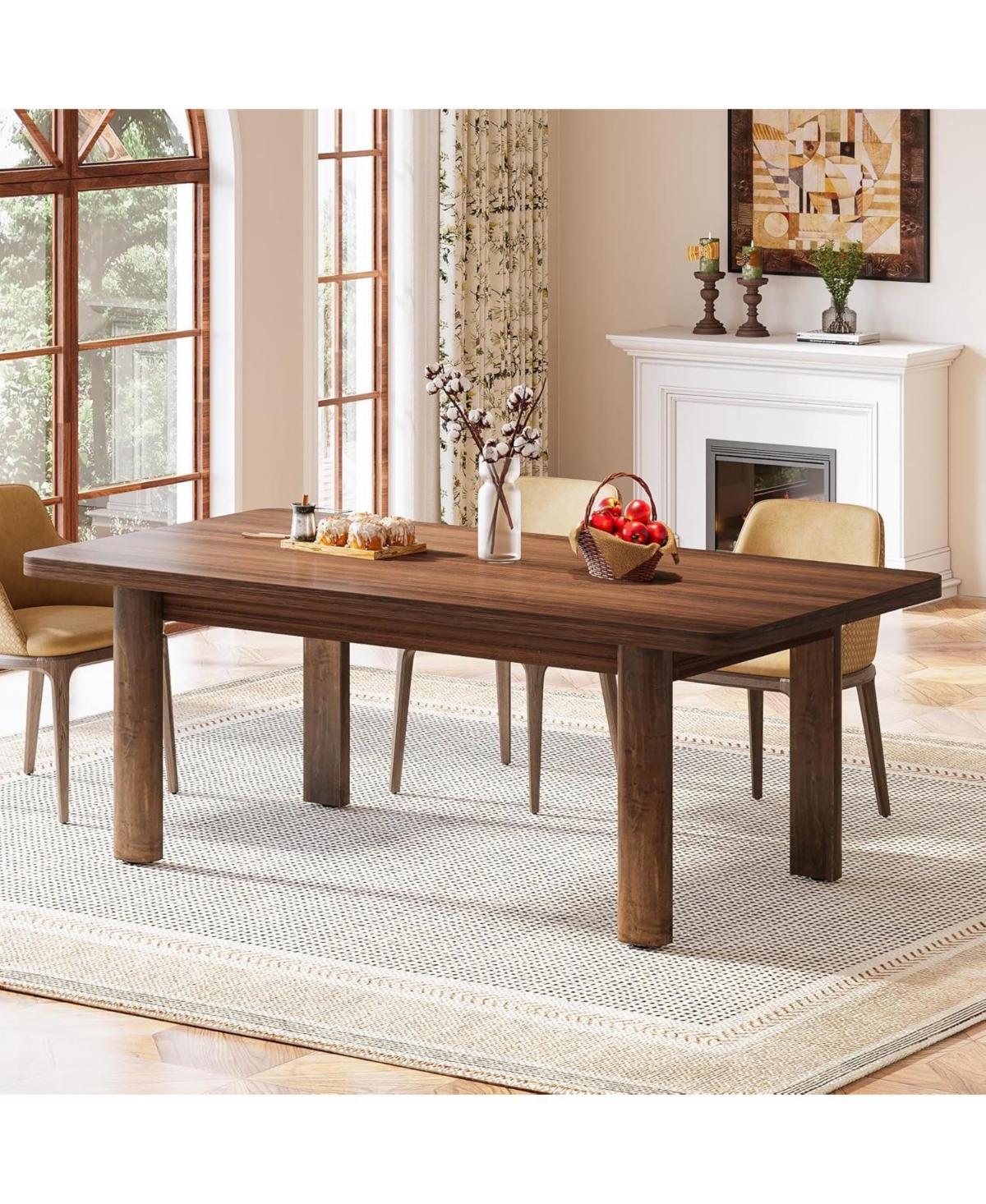Tribesigns Wood Dining Table for 4-6 People, 63-Inch Farmhouse Kitchen Table with Solid Wood Legs, Rectangular Dinner Table for Dining Room, Kitchen