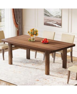 Wood Dining Table for 4-6 People, 63-Inch Farmhouse Kitchen Table with Solid Wood Legs, Rectangular Dinner Table