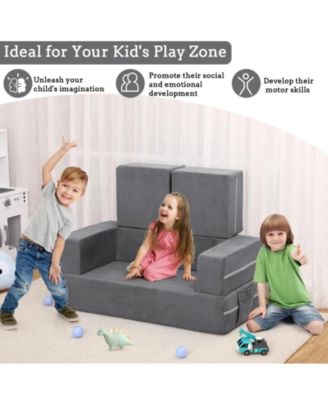 Kids Play Couch, 3Pcs Modular Kids Couch Toddler Couch for Playroom Bedroom Furniture, Convertible Foam Kids Play Sofa with Removable Cover