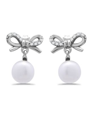 Macys Freshwater Cultured Pearl Cubic Zirconia Bow Post Earrings 7490₽
