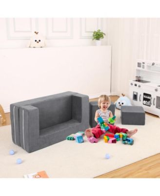 Kids Play Couch, 3Pcs Modular Kids Couch Toddler Couch for Playroom Bedroom Furniture, Convertible Foam Kids Play Sofa with Removable Cover