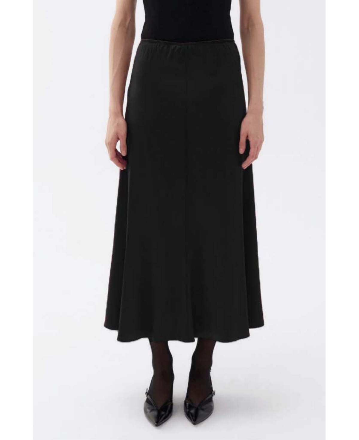 Women's Elastic Waisted Midi Skirt - Black