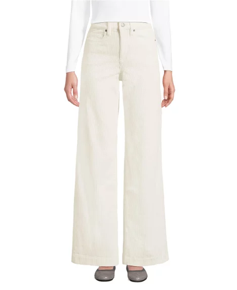 Petite High Rise Wide Leg Corduroy Pants - Ivory