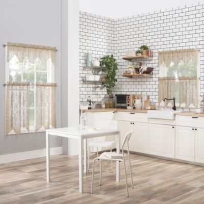 Alison Floral Lace Sheer Rod Pocket Kitchen Curtain Tier Pair