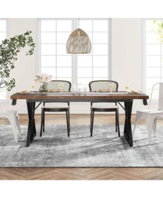 Farmhouse Dining Table for 6, 70.8" Rectangular Wood Table with Heavy Duty Metal Legs for Kitchen or Dining Room