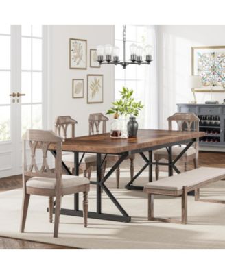 Farmhouse Dining Table for 6, 70.8" Rectangular Wood Table with Heavy Duty Metal Legs for Kitchen or Dining Room