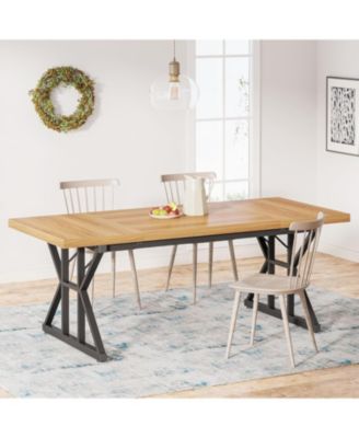 Farmhouse Dining Table for 6, 70.8" Rectangular Wood Table with Heavy Duty Metal Legs for Kitchen or Dining Room