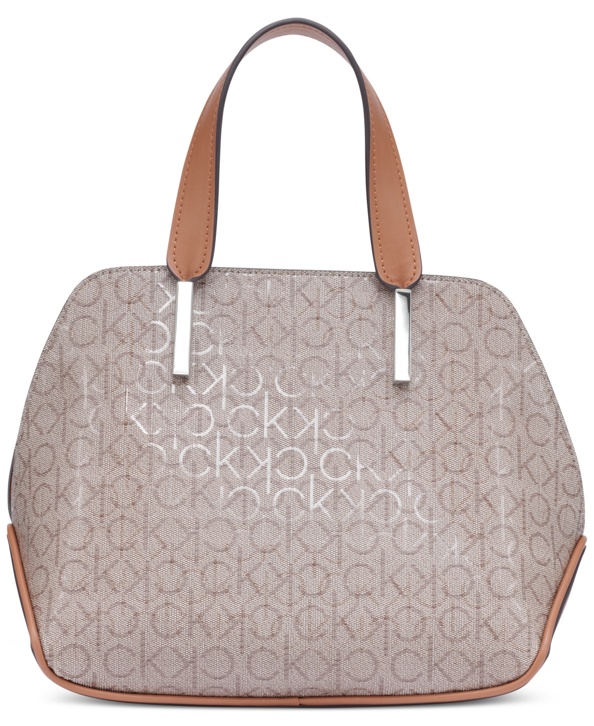 Calvin Klein Audrey Signature Convertible Satchel In Almond Taupe,caramel