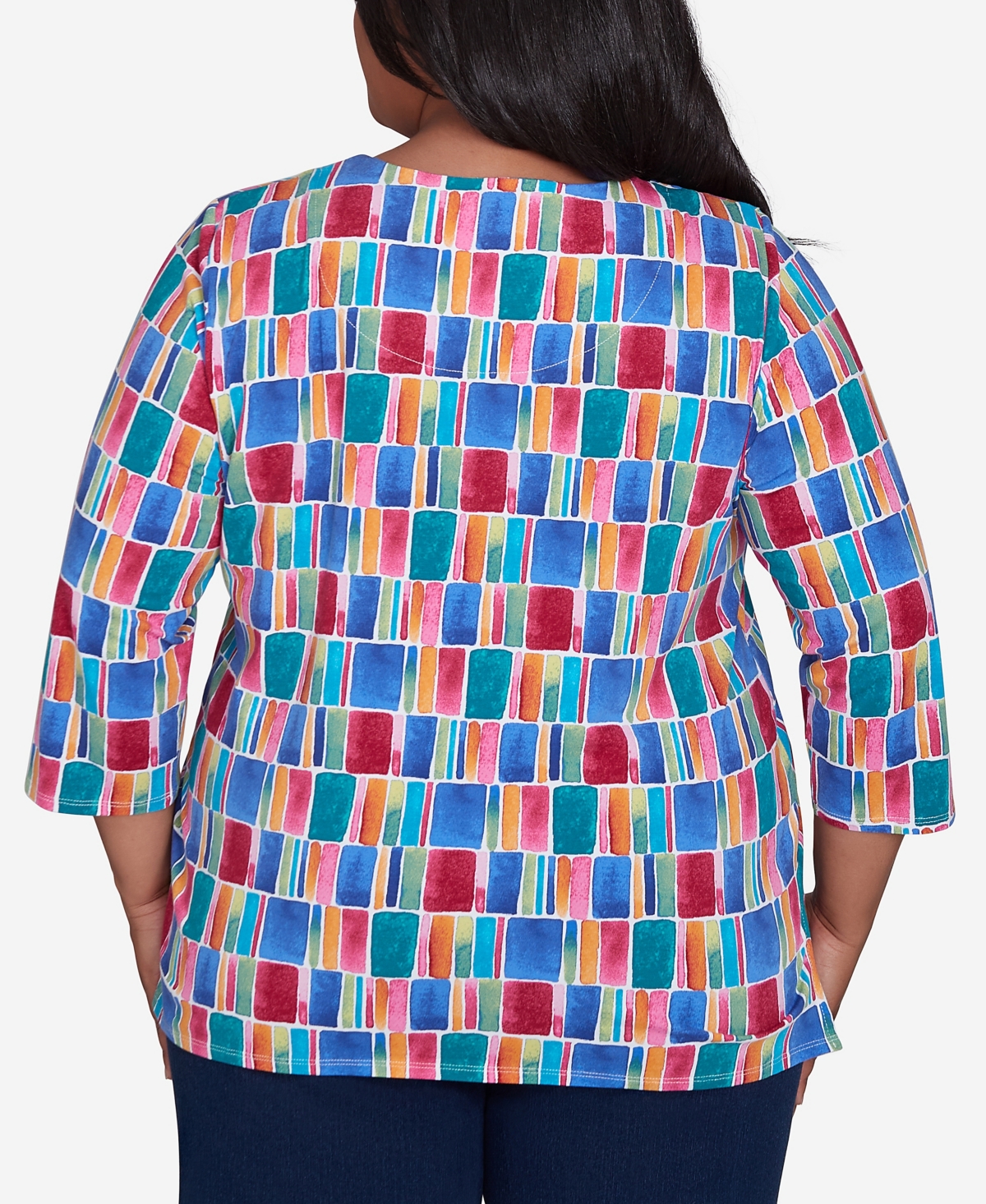 Alfred Dunner Plus Size Box Print Short Sleeve Top