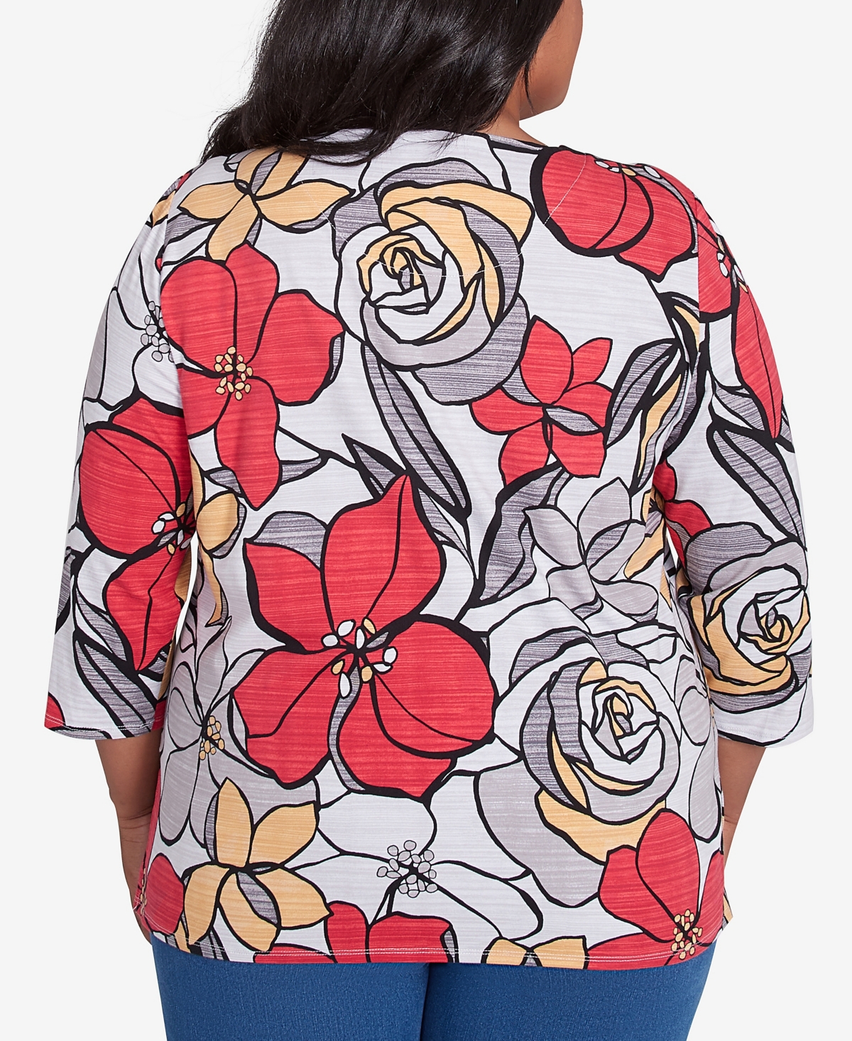 Alfred Dunner Plus Size Bold Floral Print Top In Multi