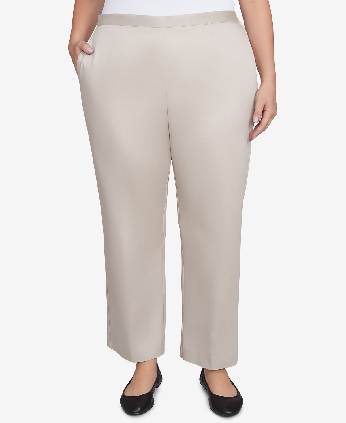 Alfred Dunner Plus Size Coming Up Roses Sateen Woven Average Length Pants In Almond