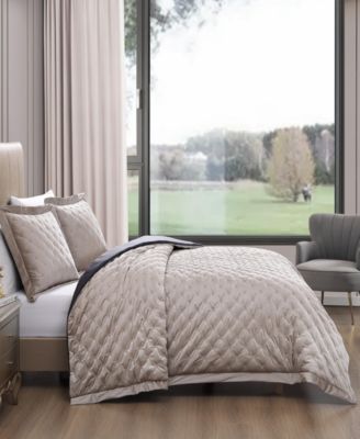 Velvet Tufted Microfiber Reverse 3-Pc. Comforter Set with Bonus Tote, Queen