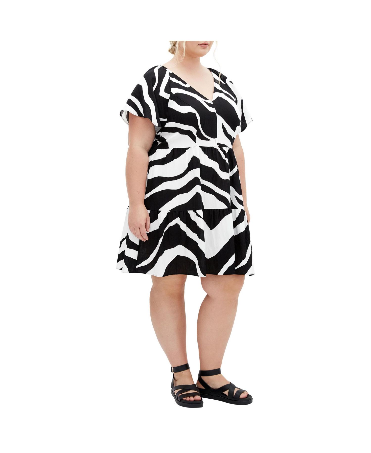 Plus Size Frill Mini Print Dress