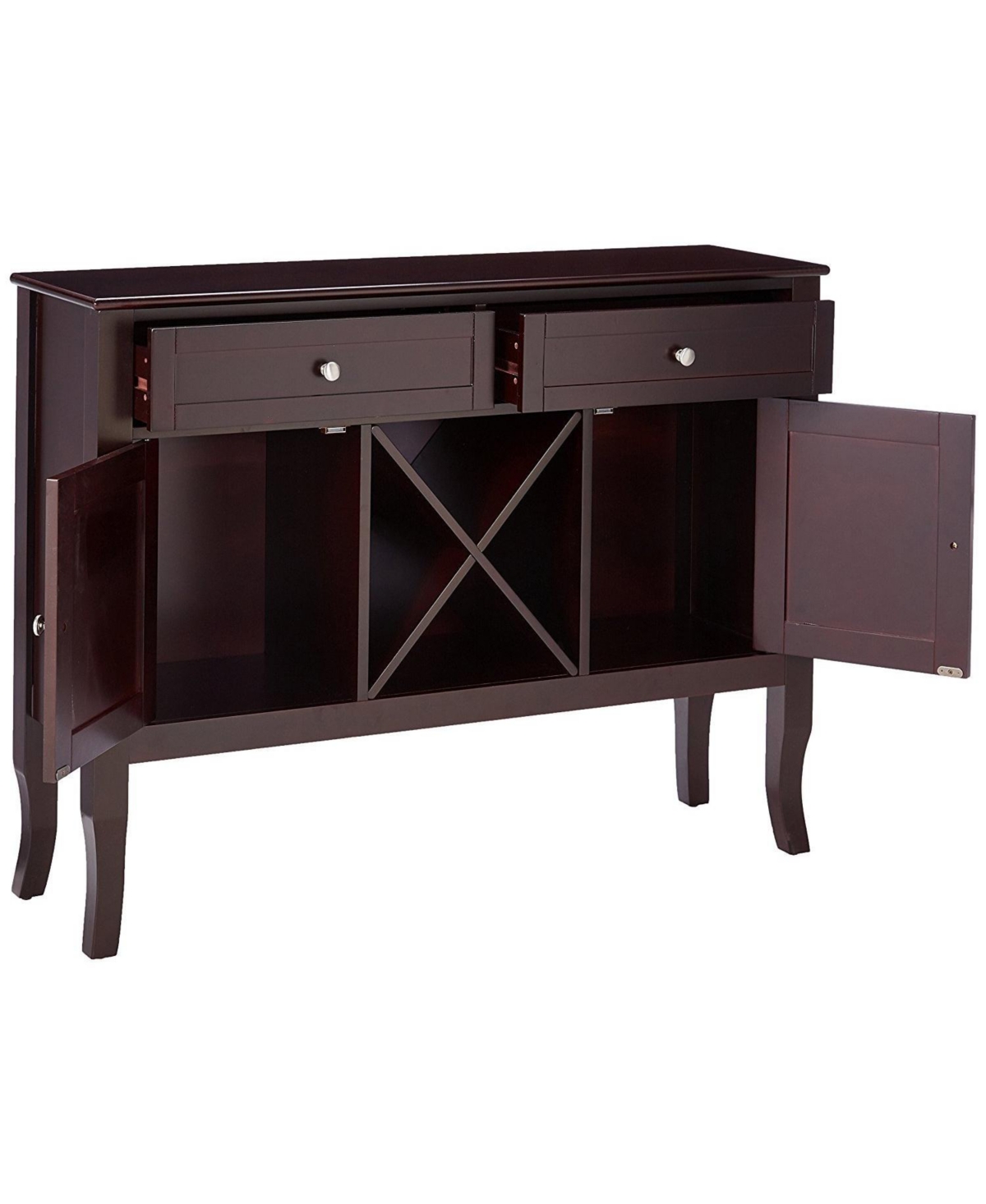 Kings Brand Furniture Morovis Wine Cabinet Breakfront Buffet Storage Console Table,- Dark cherry