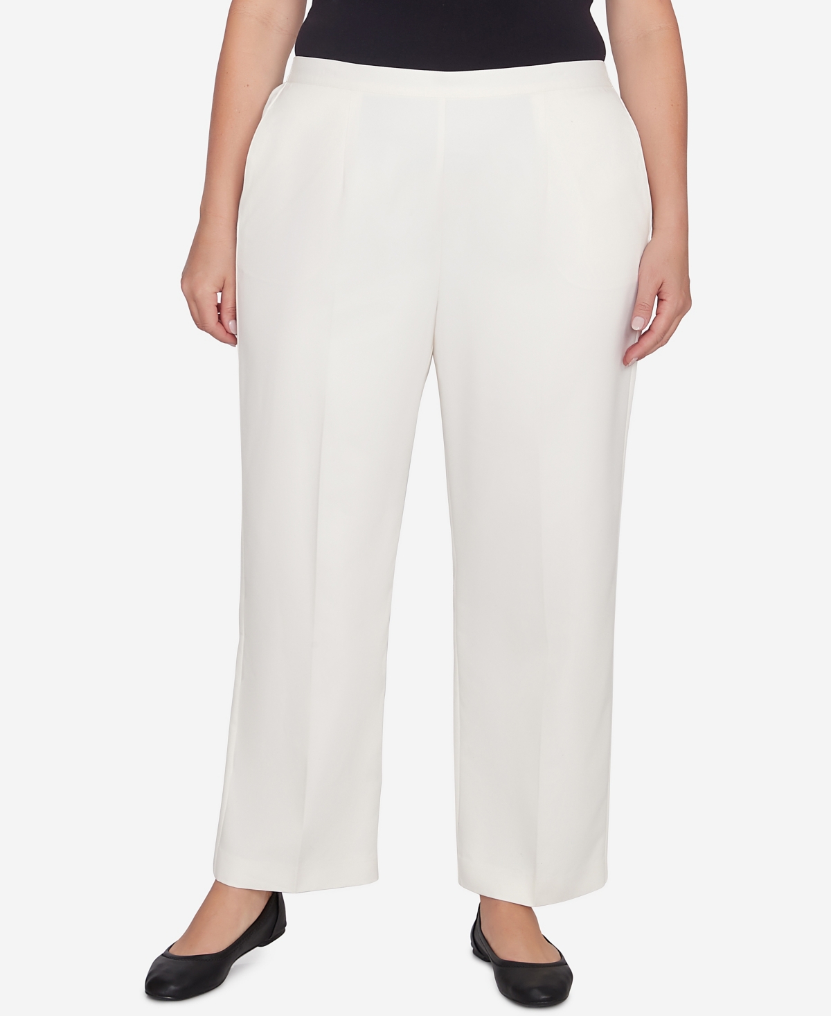Alfred Dunner Plus Size Copenhagen Soft Heather Microfiber Average Length Pants In Winter White
